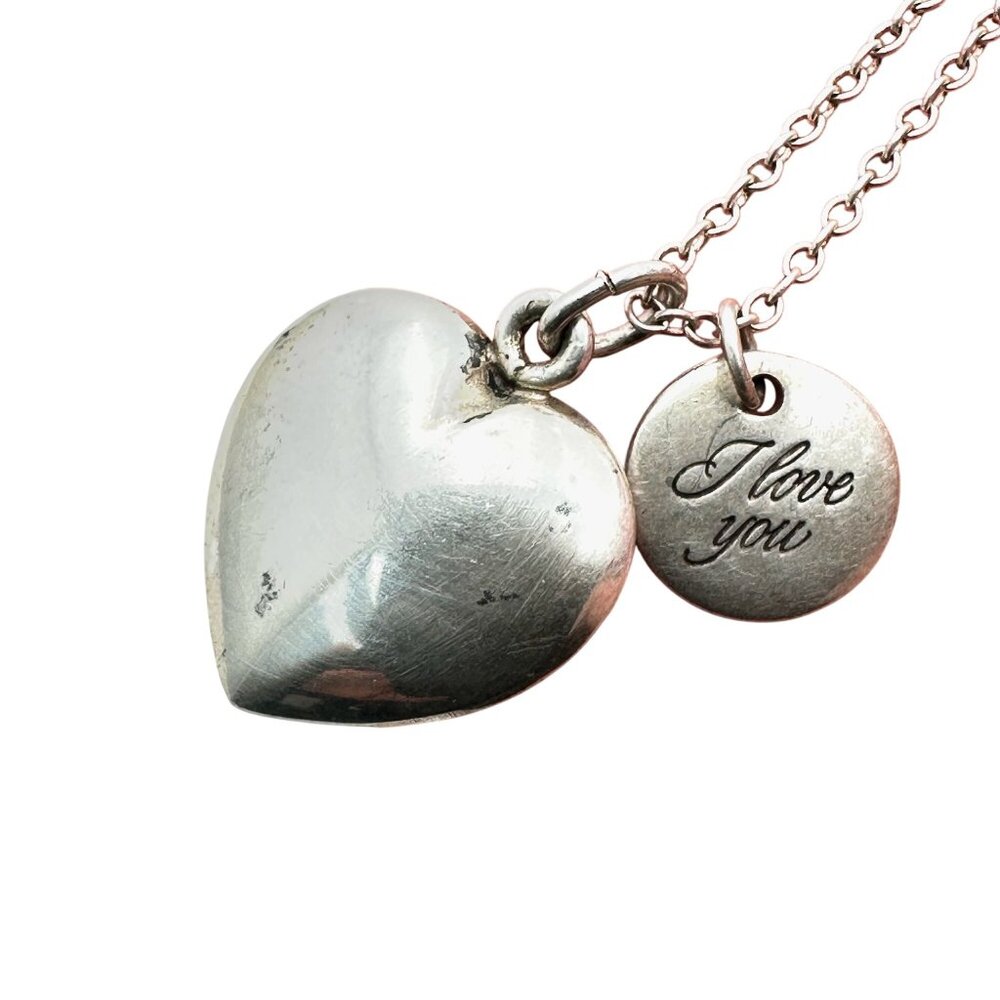 Vintage  Tiffany & Co Heart & I Love You Pendant Sterling Silver 18" Necklace - Picture 2 of 5